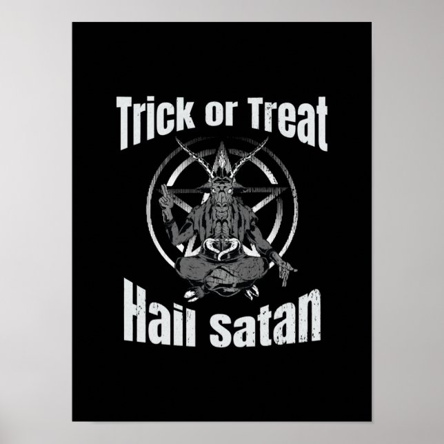 Póster Hail Satan Pentagram Goat Halloween (Frente)