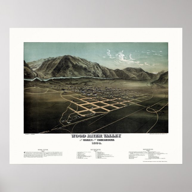 Póster Hailey - Río Wood, Mapa Panorámico ID - 1884 (Frente)