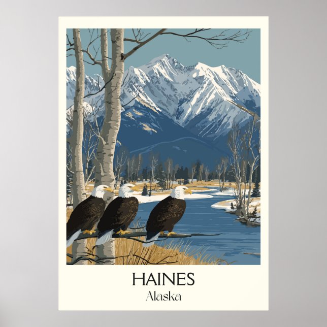 Póster Haines Alaska Eagles Snowy Mountains (Frente)