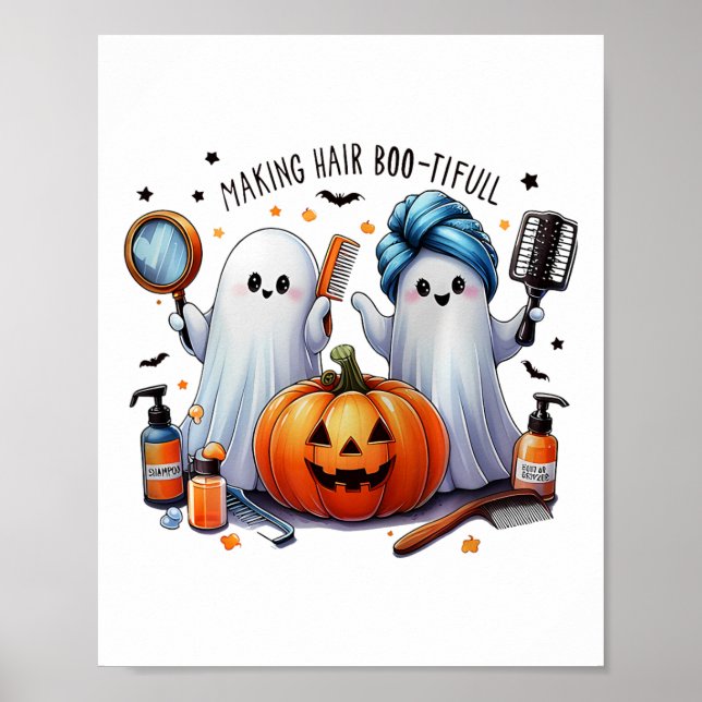 Póster Hair Bootiful Halloween Estilista Ghost Pumpkin (Frente)