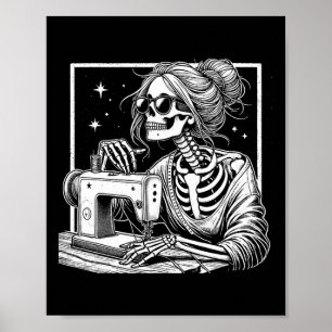 Póster Hair Skeleton Sewer Quilter Halloween Sew Mujeres 