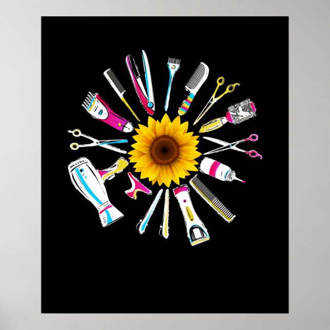 Póster Hair Stylist Barber Tools Floral (Frente)