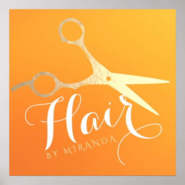 Póster Hairstylist Makeup Salon Moda Naranja Tijeras de o (Frente)