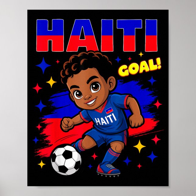Póster Haiti Soccer Kid Haitian Flag Soccer Player Footba (Frente)