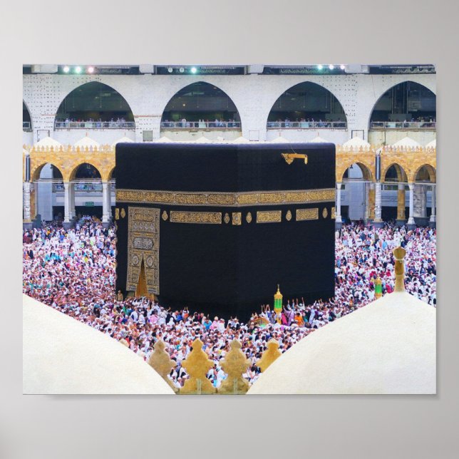 Póster Hajj Mubarak Sagrada Kaaba Meca Devoción Islámica (Frente)