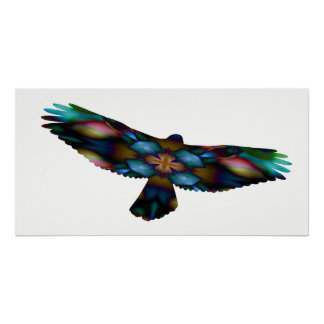 Póster Halcón arcoiris Mandala Kaleidoscope en vuelo