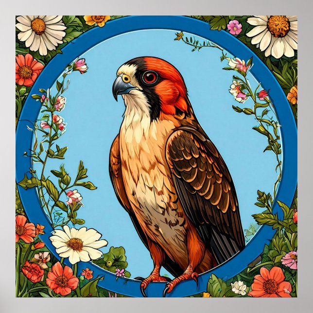 Póster Halcon de patas rojas colorido (Frente)
