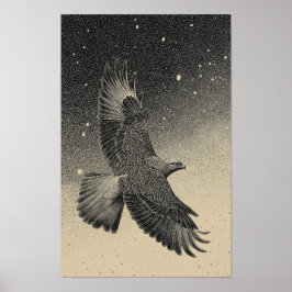 Póster Halcón en un cielo estrellado