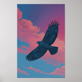 Póster halcón oscuro con alas extendidas a través de un c