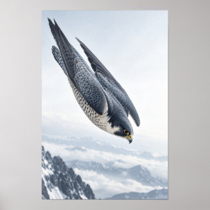 Póster Halcón Peregrino Buceando Sobre Montañas Nevadas F
