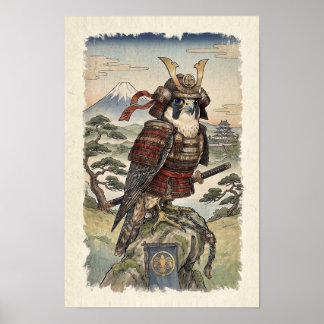 Póster Halcón Samurái Ukiyo-e - Ave de Presa Japonesa
