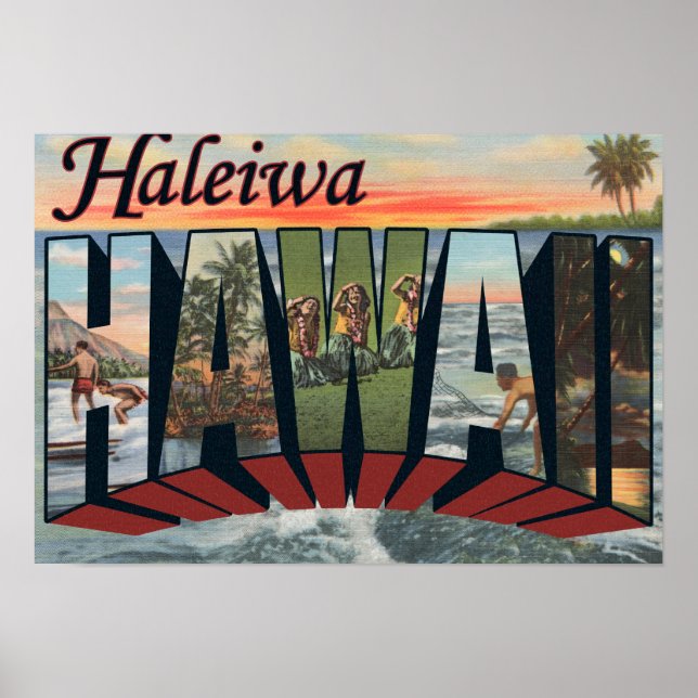 Póster Haleiwa, Hawaii - Escenas de letras grandes (Frente)