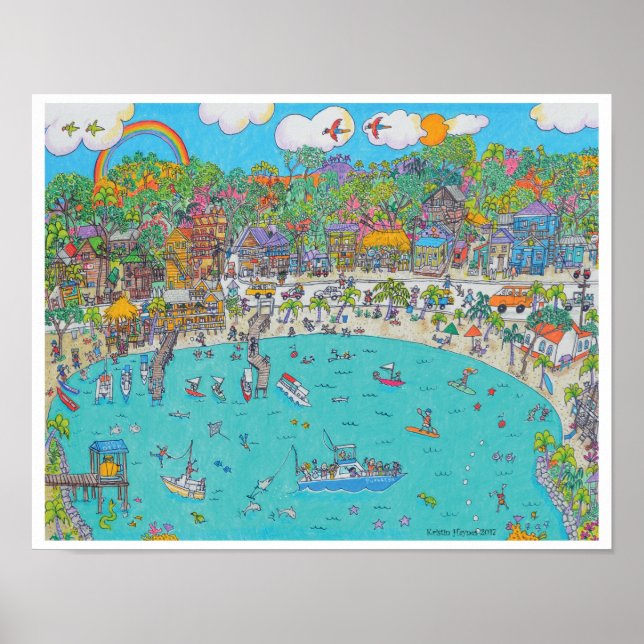 Póster Half Moon Bay, Print Roatan, Honduras (Frente)