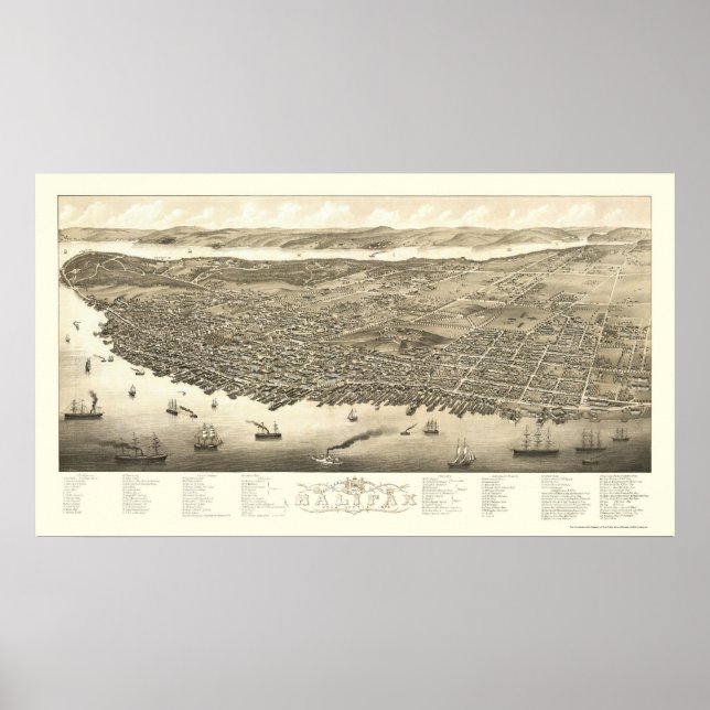 Póster Halifax, NS, Canada Panoramic Map - 1879 (Frente)