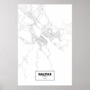 Póster Halifax, Nueva Escocia (negro sobre blanco)