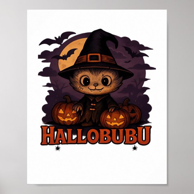 Póster Hallobubu Halloween Curte y Spooky Witch Cat T-Shi (Frente)