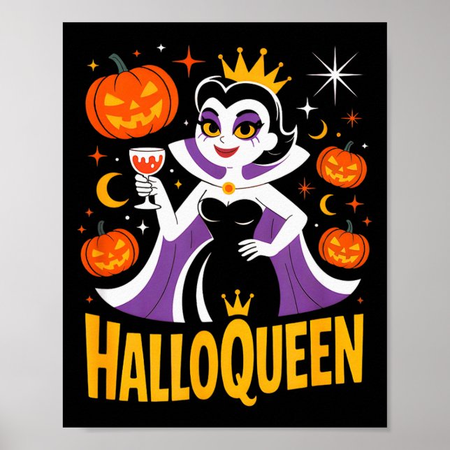 Póster Halloqueen Retro Vamre Queen Halloween Pumpkins Ba (Frente)