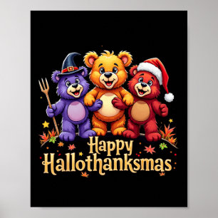 Póster Hallothanksmas Bears Tee Halloween Acción de Graci