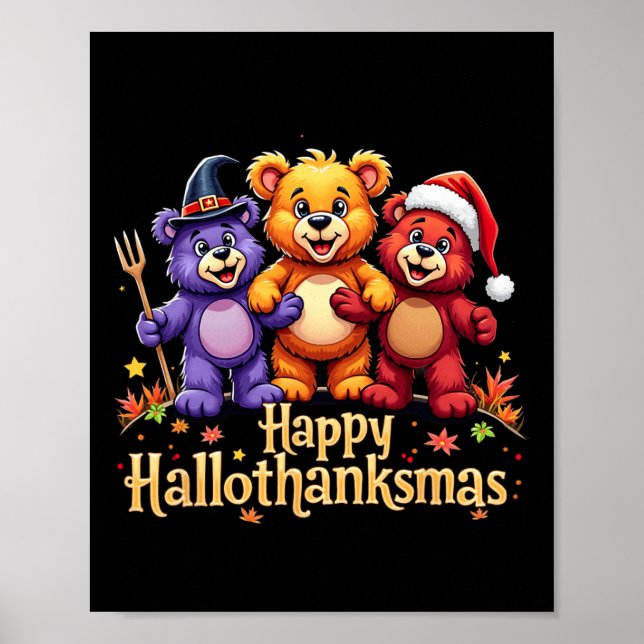 Póster Hallothanksmas Bears Tee Halloween Acción de Graci (Frente)