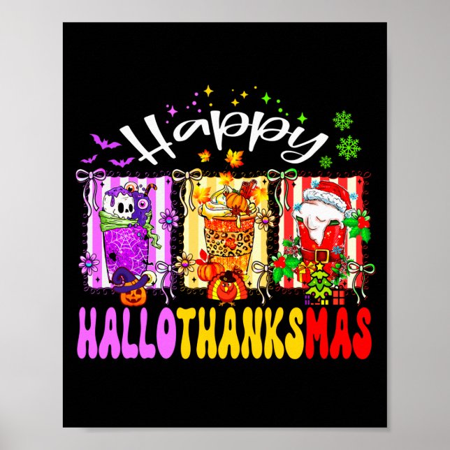 Póster Hallothanksmas Coffee Latte Halloween Thanksgiving (Frente)