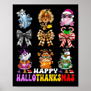Póster Hallothanksmas Coquette Bow Halloween Acción de Gr