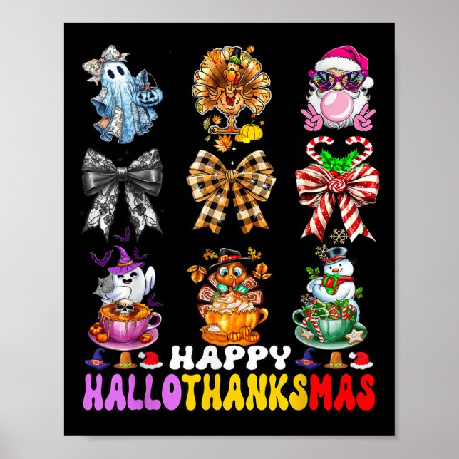 Póster Hallothanksmas Coquette Bow Halloween Acción de Gr (Frente)
