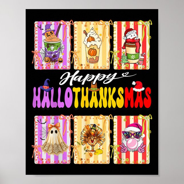 Póster Hallothanksmas Cute Turkey Santa Halloween Thanksg (Frente)