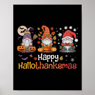Póster Hallothanksmas Gnomes Halloween Acción de Gracias