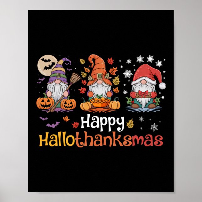 Póster Hallothanksmas Gnomes Halloween Acción de Gracias  (Frente)