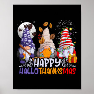 Póster Hallothanksmas Gnomes Halloween Acción de Gracias 