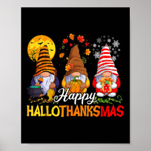 Póster Hallothanksmas Gnomes Halloween Día de Acción de G