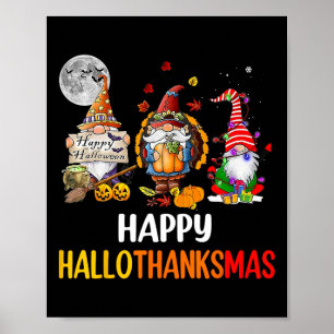 Póster Hallothanksmas Gnomes Halloween Día de Acción de G