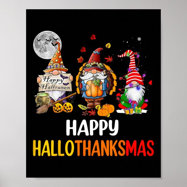Póster Hallothanksmas Gnomes Halloween Día de Acción de G (Frente)