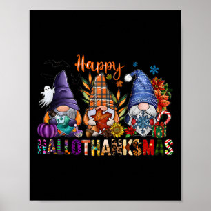 Póster Hallothanksmas Gnomes Halloween Día de Acción de G