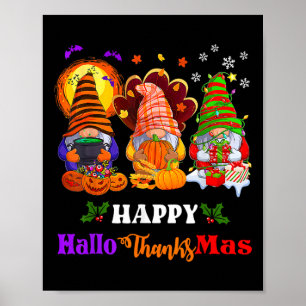 Póster Hallothanksmas Gnomes Halloween Día de Acción de G