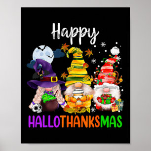Póster Hallothanksmas Gnomes Halloween Día de Acción de G