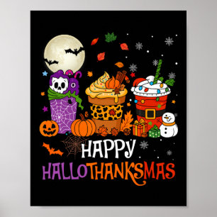 Póster Hallothanksmas Halloween Navidades de Acción de Gr
