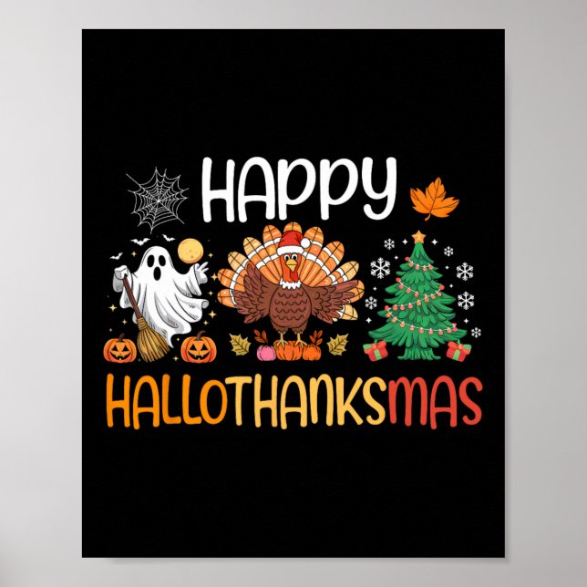 Póster Hallothanksmas Shirt Gracioso Día de Acción de Gra (Frente)