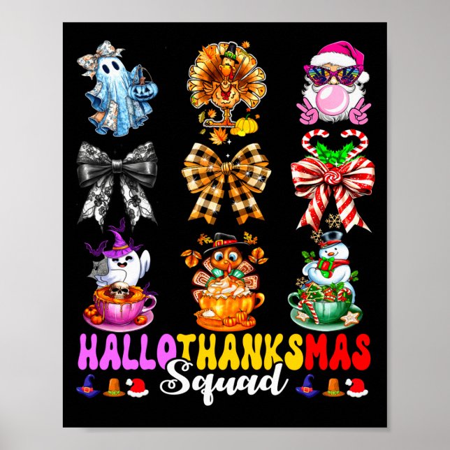 Póster Hallothanksmas Squad Funny Halloween Thanksgiving  (Frente)