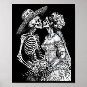 Póster Hallowee Muerto del Día de la Novia y el Boda Skel