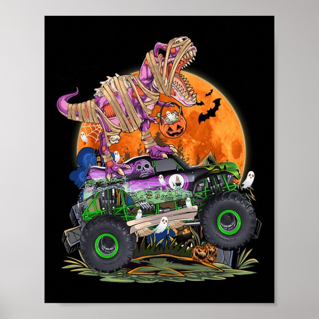 Póster Halloween 2023 Dinosaur Skeleton T rex Scary Pumpk (Frente)
