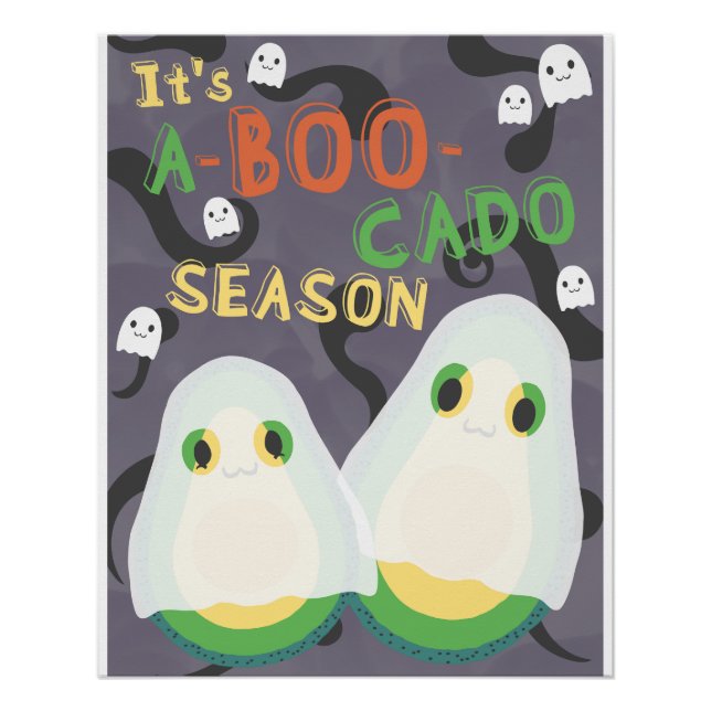Póster Halloween A-BOO-Cado Fantasía Cute Aguacates (Anverso)