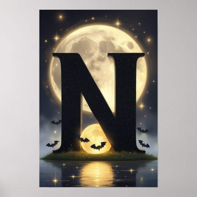 Póster Halloween Alphabet Kids ABC Letter N (Frente)