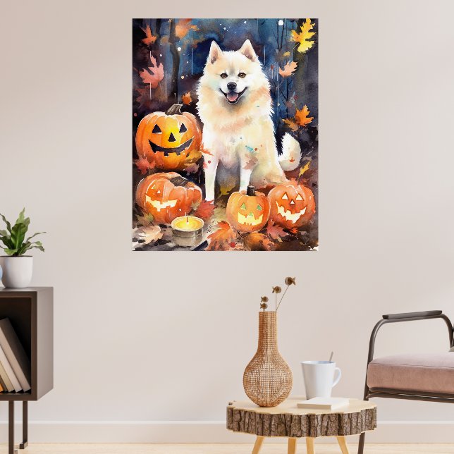 Póster Halloween American Akita con calabazas aterradoras (Salón 3)
