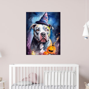 Póster Halloween American Staffordshire Con Calabazas