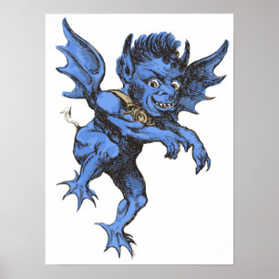 Póster Halloween antiguo, demonio gárgola maligno aterrad