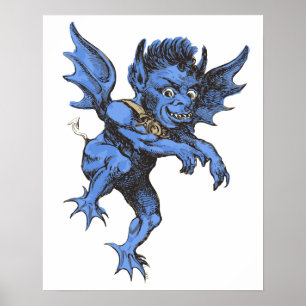 Póster Halloween antiguo, demonio gárgola maligno aterrad
