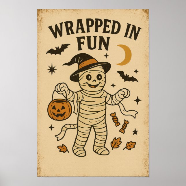 Póster Halloween Antiguo Envuelto en Diversión (Frente)