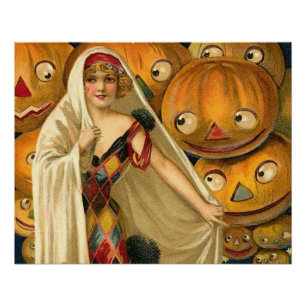 Póster Halloween antiguo Jack O Lantern Costume mujer