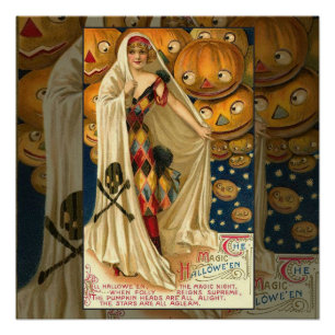 Póster Halloween antiguo Jack O Lantern Costume mujer